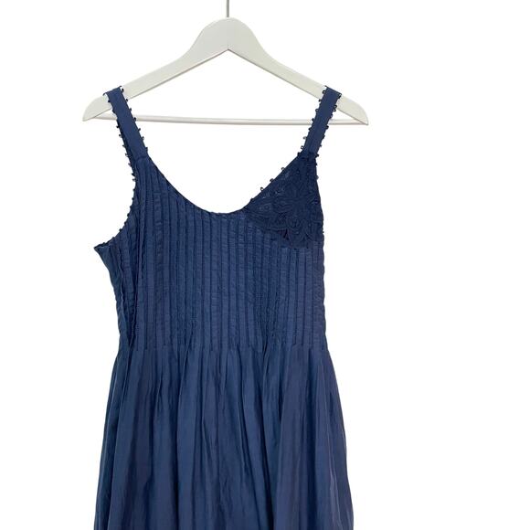 Lafayette 148 Blue Cotton-Silk Sz 6 Pleated Smocked Sleeveless Midi Summer Dress - Picture 9 of 9